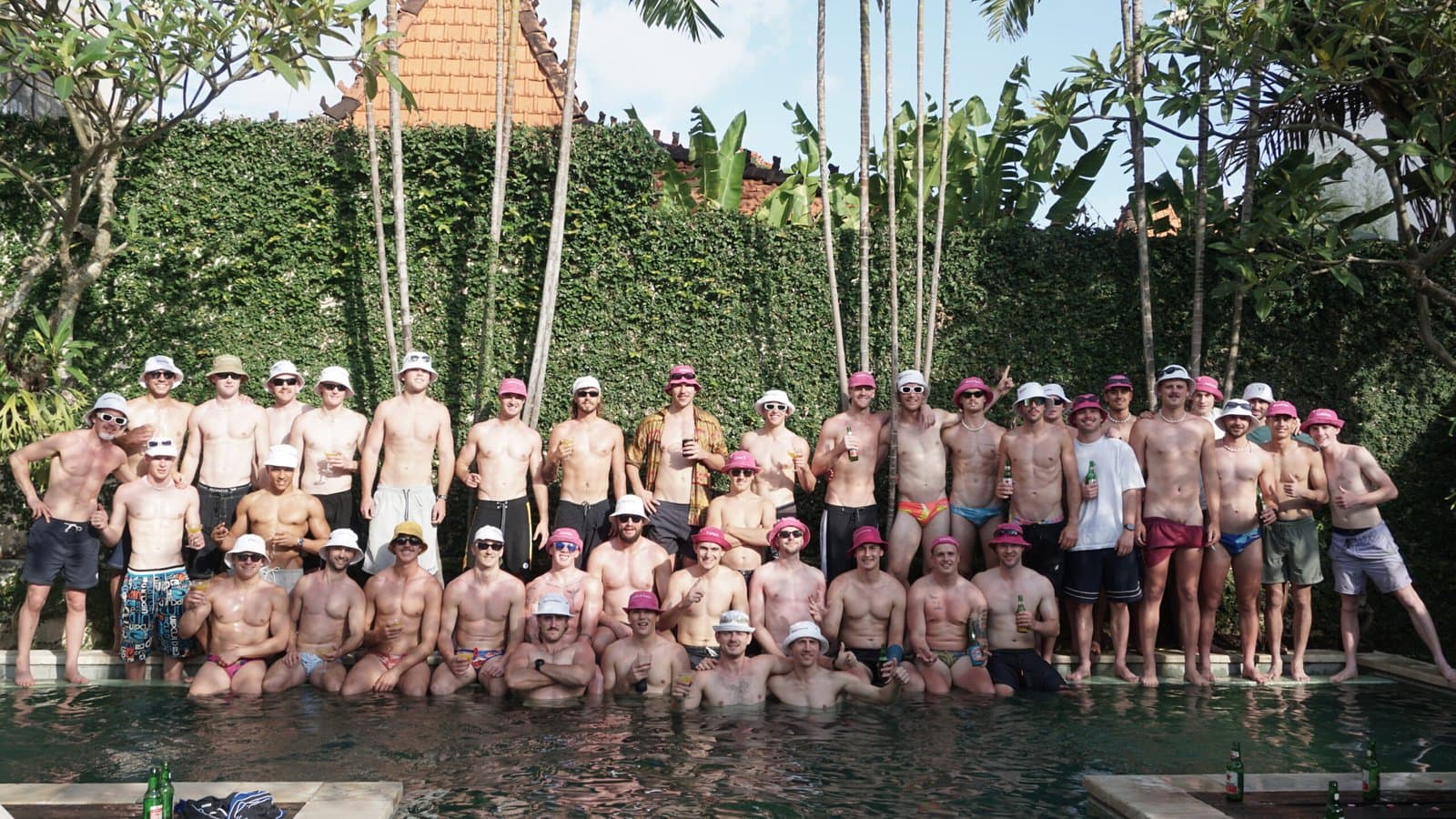 Bucks party at Bali villa with pool and bar setup